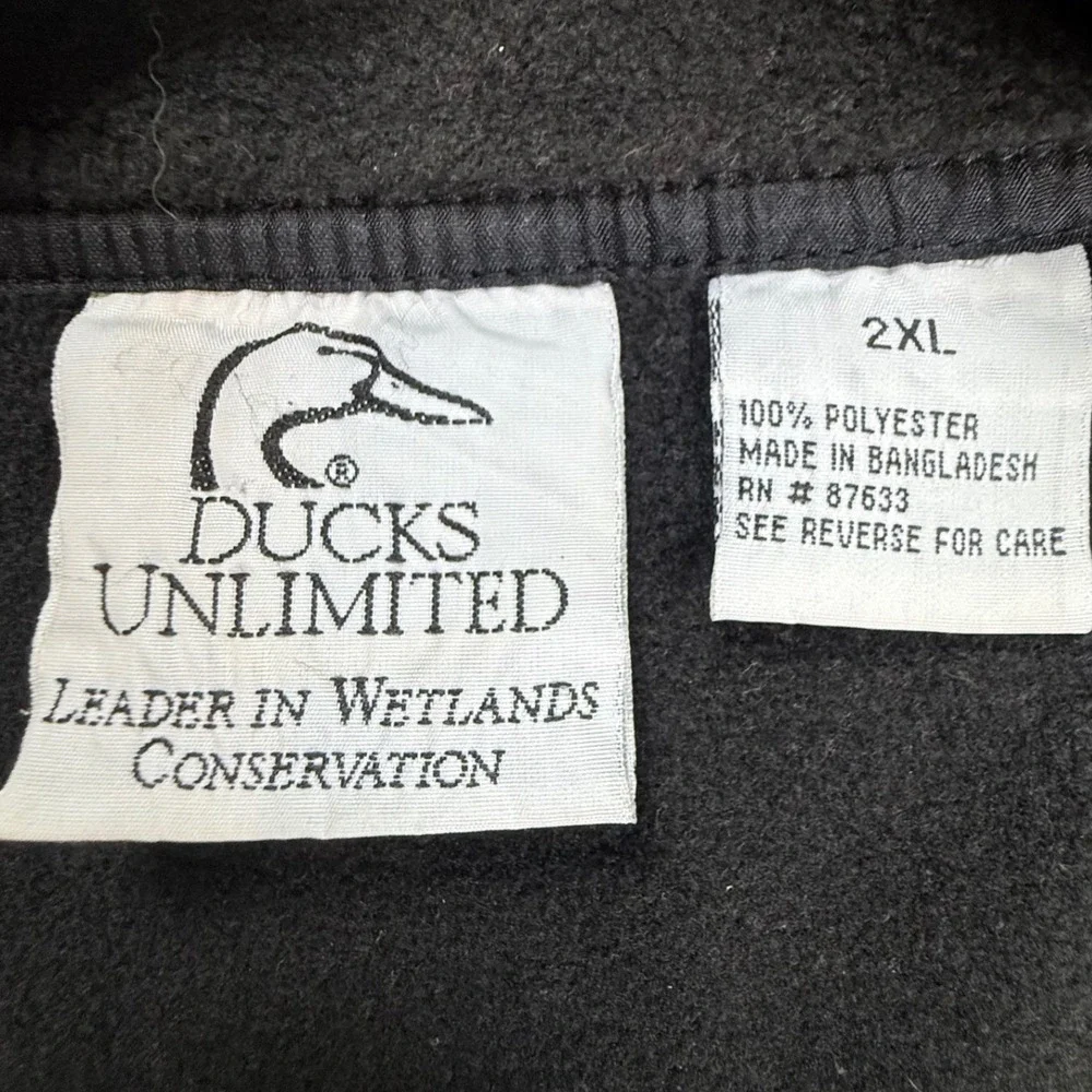 Ducks Unlimited Mens 2XL Black Fleece‎ Full Zip Vest Outdoor Hunting Logo Gilet
